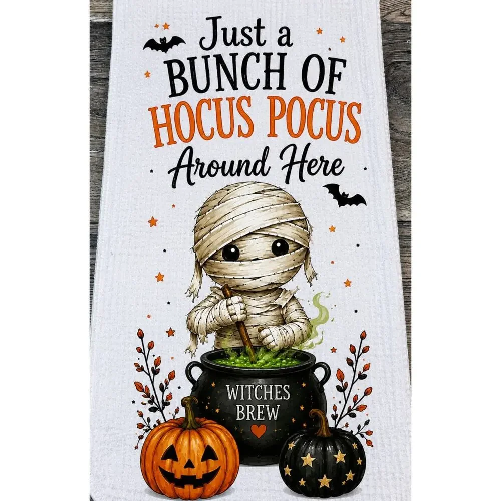 Halloween Mummy Kitchen Towel Hocus Pocus Witches Brew Pumpkin Decor